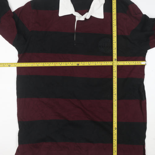 American Eagle Men’s XL Burgundy Black Striped Long Sleeve Polo Shirt
