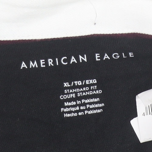 American Eagle Men’s XL Burgundy Black Striped Long Sleeve Polo Shirt