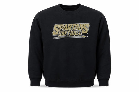 Front view of Gildan Men's Black Spartans Softball Sweatshirt, size S, Pullover