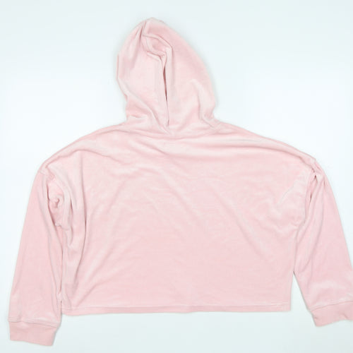 Juicy Couture Women Pink Velour Hooded Pullover Hoodie L Rhinestone Logo