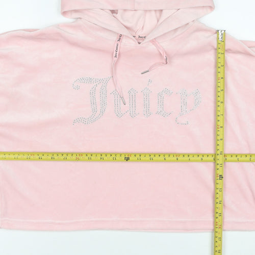Juicy Couture Women Pink Velour Hooded Pullover Hoodie L Rhinestone Logo
