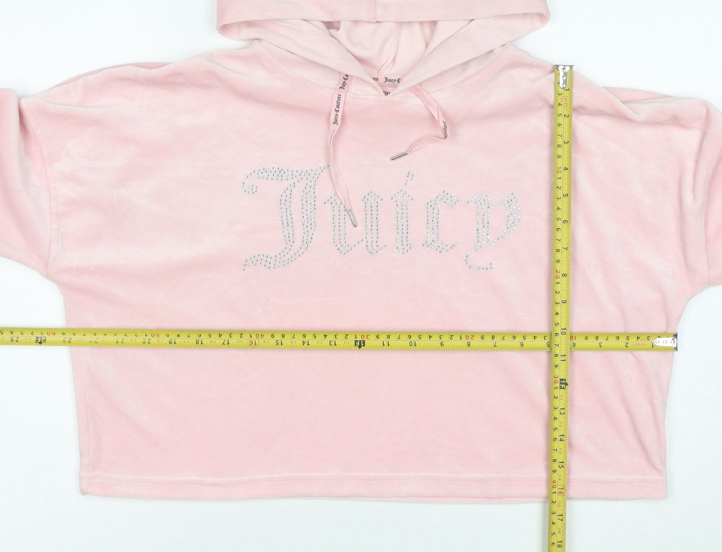 Juicy Couture Women Pink Velour Hooded Pullover Hoodie L Rhinestone Logo