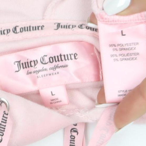 Juicy Couture Women Pink Velour Hooded Pullover Hoodie L Rhinestone Logo