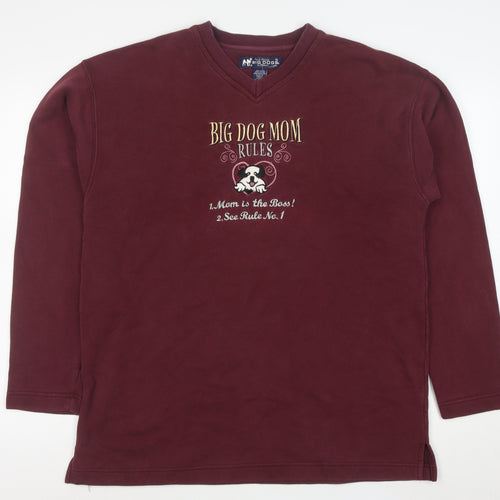 Big Dogs Women's Burgundy Pullover Sweatshirt Size L Embroidered Cotton Blend