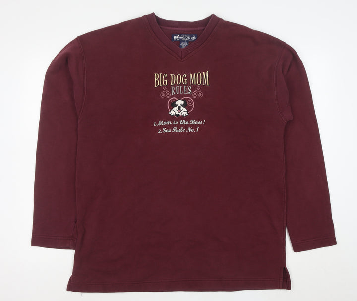 Big Dogs Women's Burgundy Pullover Sweatshirt Size L Embroidered Cotton Blend