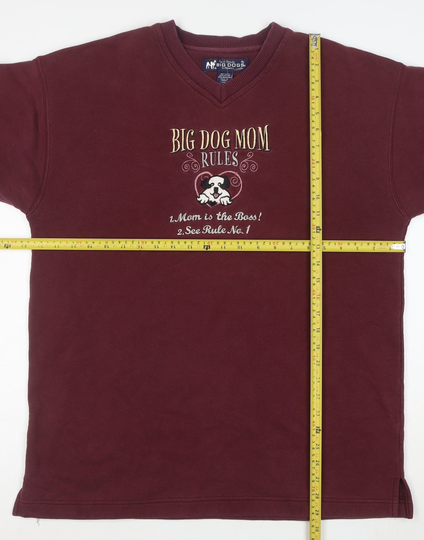 Big Dogs Women's Burgundy Pullover Sweatshirt Size L Embroidered Cotton Blend