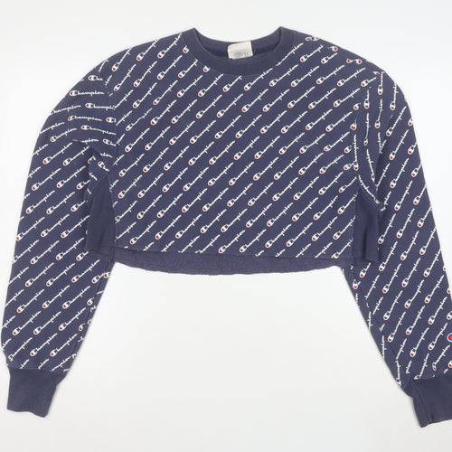 Champion Women's Blue Small Cropped Crew Neck Pullover Sweatshirt