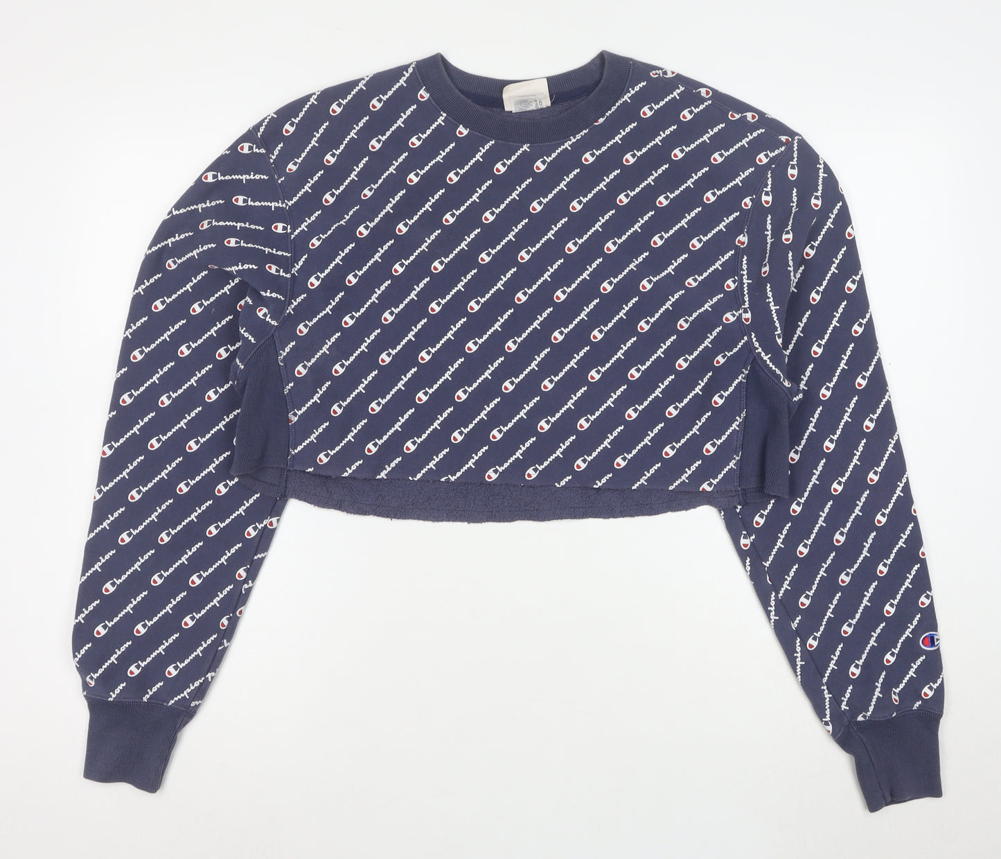 Champion Women's Blue Small Cropped Crew Neck Pullover Sweatshirt