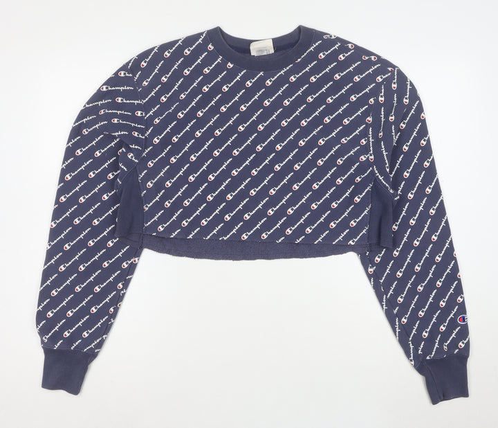 Champion Women's Blue Small Cropped Crew Neck Pullover Sweatshirt