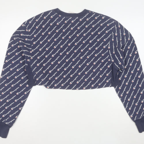 Champion Women's Blue Small Cropped Crew Neck Pullover Sweatshirt