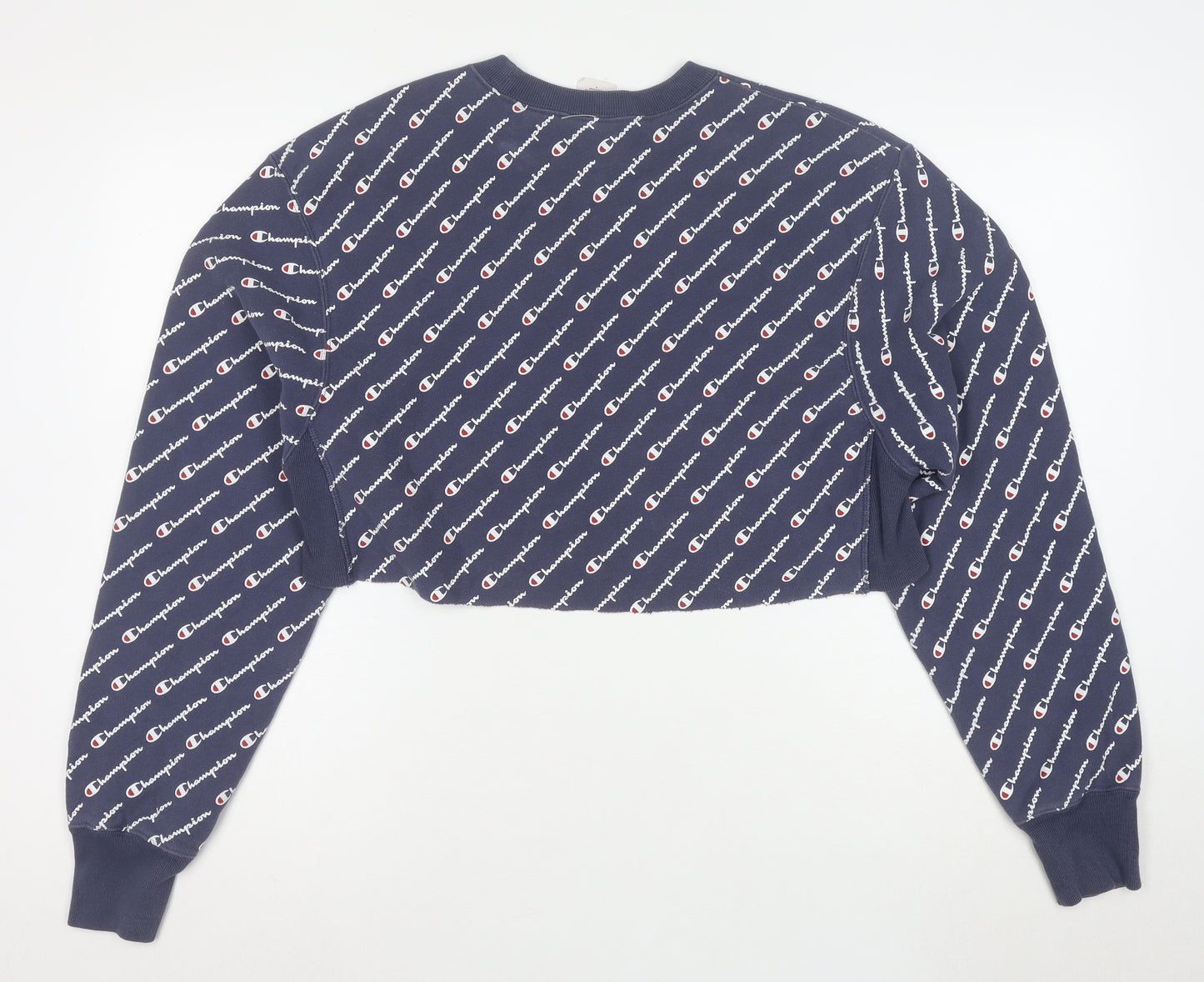Champion Women's Blue Small Cropped Crew Neck Pullover Sweatshirt
