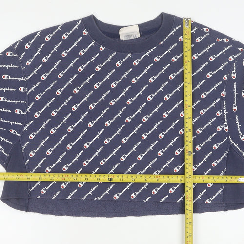 Champion Women's Blue Small Cropped Crew Neck Pullover Sweatshirt