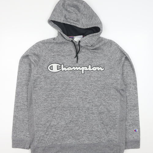 Champion Men’s Grey Pullover Hoodie L Logo Athletic Sweatshirt