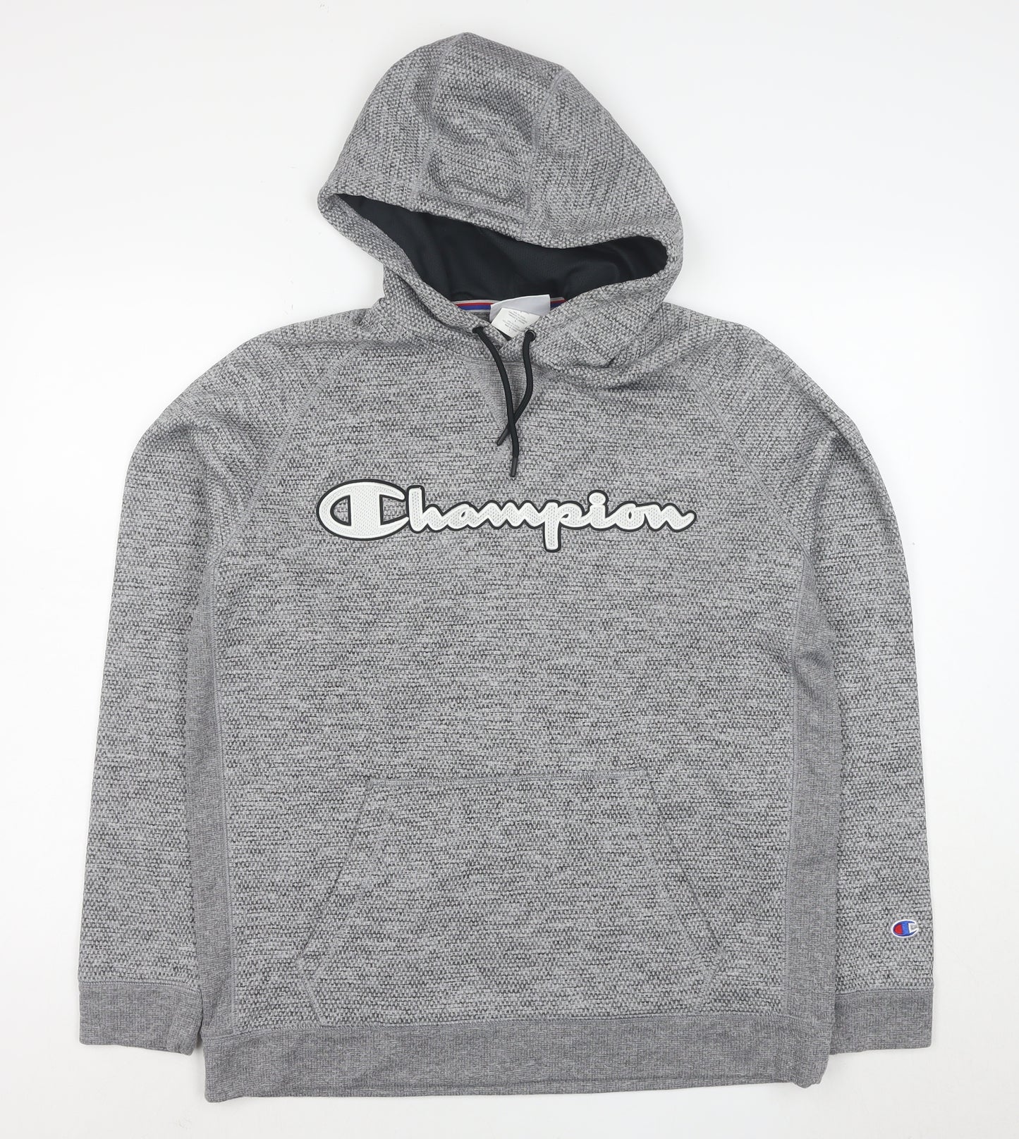 Champion Men’s Grey Pullover Hoodie L Logo Athletic Sweatshirt