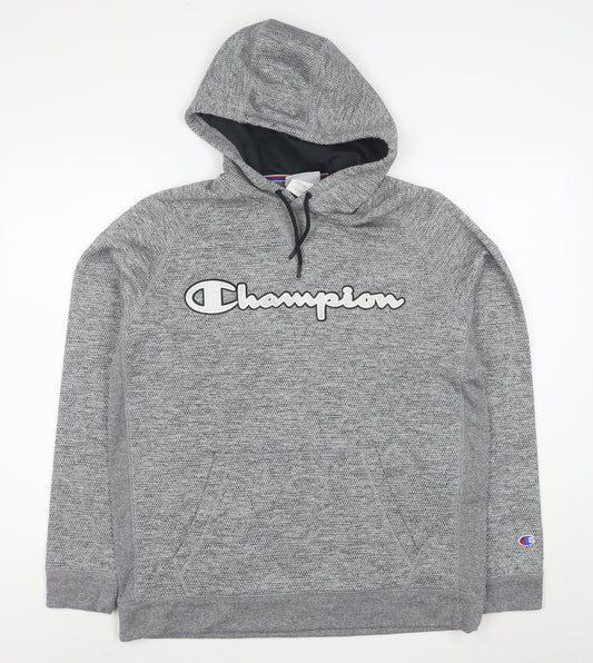 Champion Men’s Grey Pullover Hoodie L Logo Athletic Sweatshirt