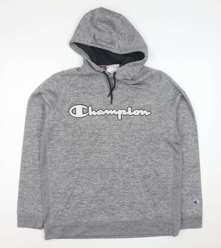 Champion Men’s Grey Pullover Hoodie L Logo Athletic Sweatshirt