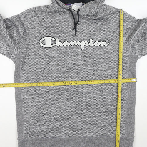 Champion Men’s Grey Pullover Hoodie L Logo Athletic Sweatshirt