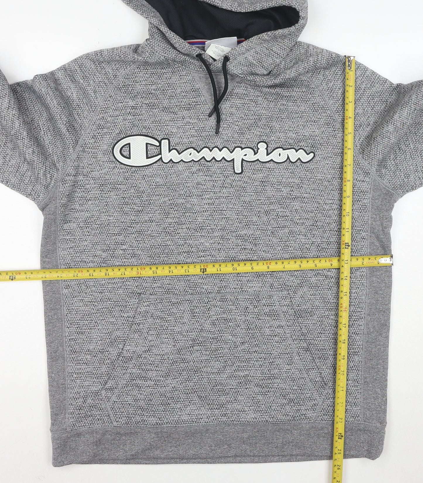 Champion Men’s Grey Pullover Hoodie L Logo Athletic Sweatshirt