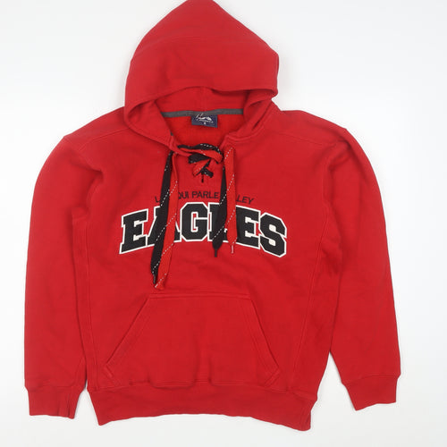 J America Mens Red Small Pullover Hoodie Eagles Logo Cotton Blend