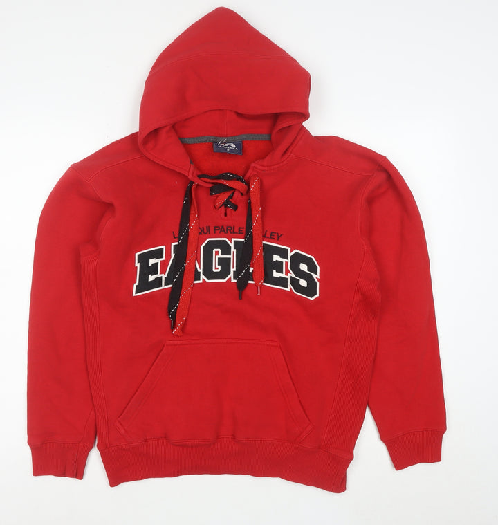 J America Mens Red Small Pullover Hoodie Eagles Logo Cotton Blend