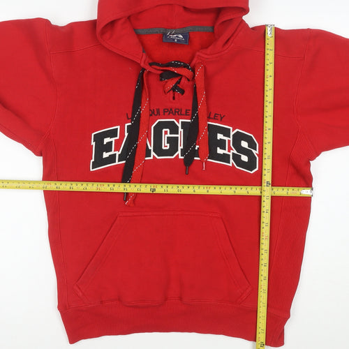 J America Mens Red Small Pullover Hoodie Eagles Logo Cotton Blend