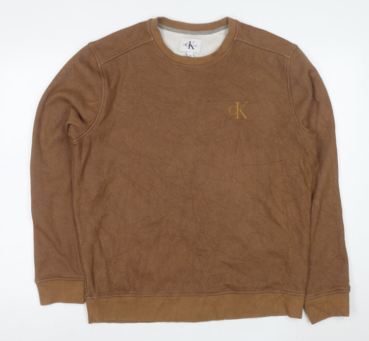 Calvin Klein Jeans Men's Brown Embroidered Logo Sweatshirt L