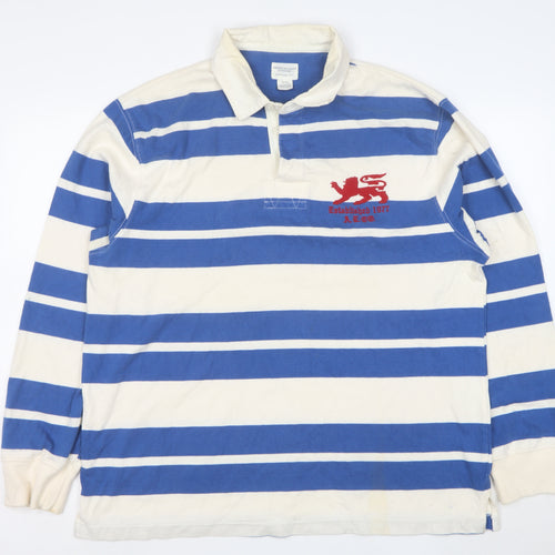 American Eagle Outfitters Men's Blue & Ivory Striped Long Sleeve Polo XL