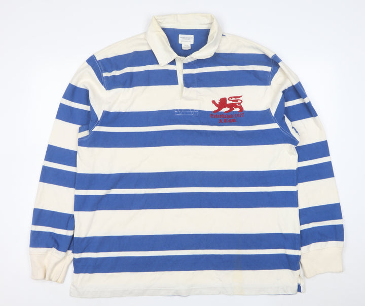 American Eagle Outfitters Men's Blue & Ivory Striped Long Sleeve Polo XL
