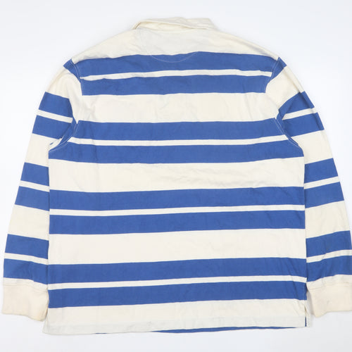 American Eagle Outfitters Men's Blue & Ivory Striped Long Sleeve Polo XL