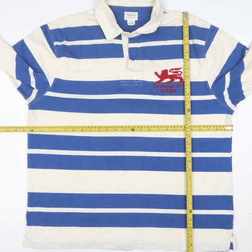 American Eagle Outfitters Men's Blue & Ivory Striped Long Sleeve Polo XL