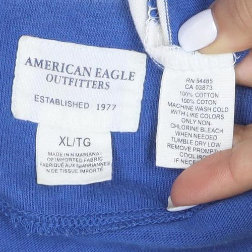 American Eagle Outfitters Men's Blue & Ivory Striped Long Sleeve Polo XL