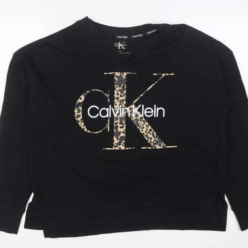 Calvin Klein Women's Black Leopard Logo Pullover Sweatshirt Size S