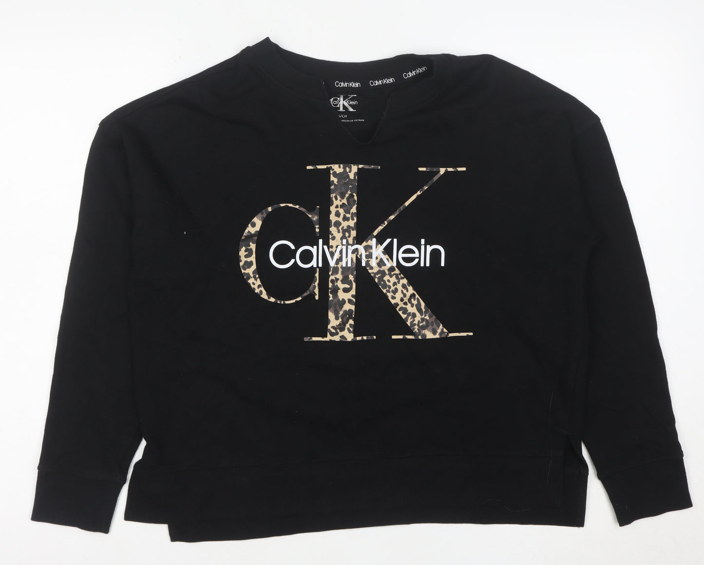 Calvin Klein Women's Black Leopard Logo Pullover Sweatshirt Size S