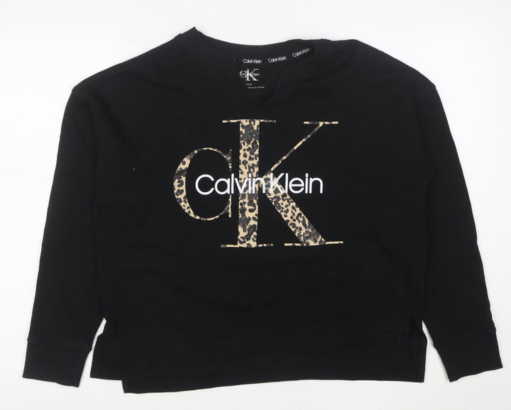 Calvin Klein Women's Black Leopard Logo Pullover Sweatshirt Size S