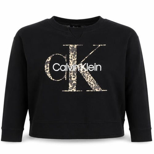 Calvin Klein Women's Black Leopard Logo Pullover Sweatshirt Size S