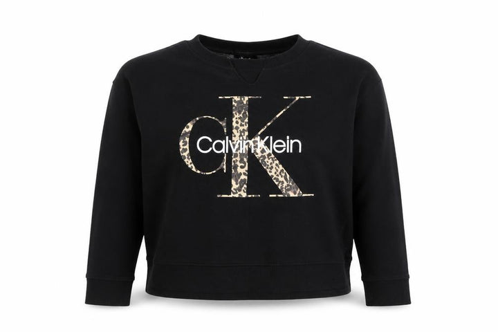Calvin Klein Women's Black Leopard Logo Pullover Sweatshirt Size S