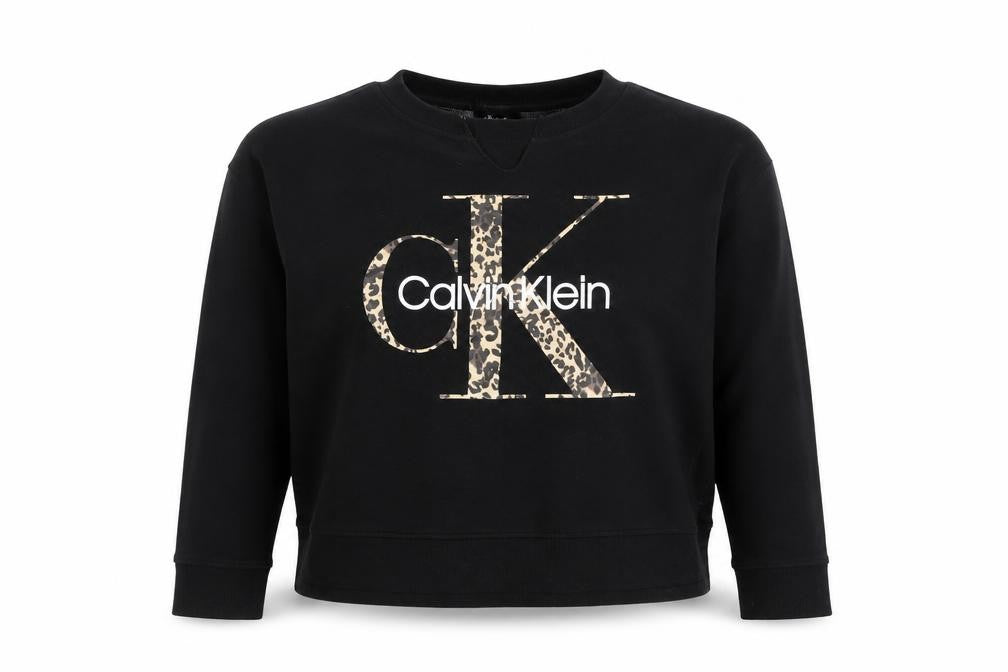 Calvin Klein Women's Black Leopard Logo Pullover Sweatshirt Size S