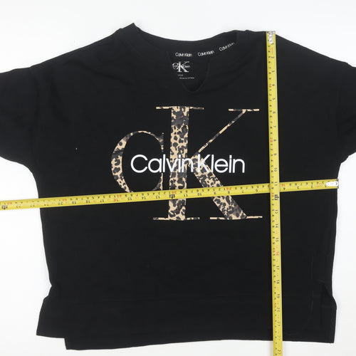 Calvin Klein Women's Black Leopard Logo Pullover Sweatshirt Size S