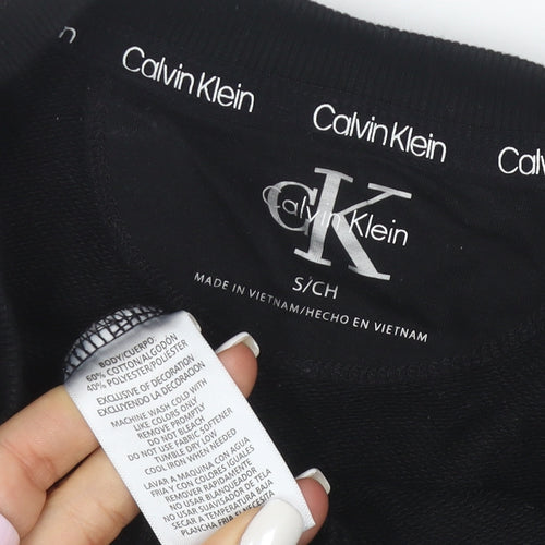 Calvin Klein Women's Black Leopard Logo Pullover Sweatshirt Size S