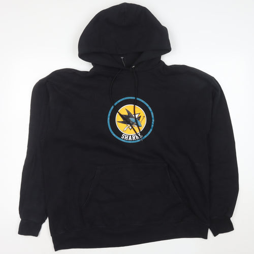 Hanes Mens Black Pullover Hoodie L Sports Graphic Sharks Vintage