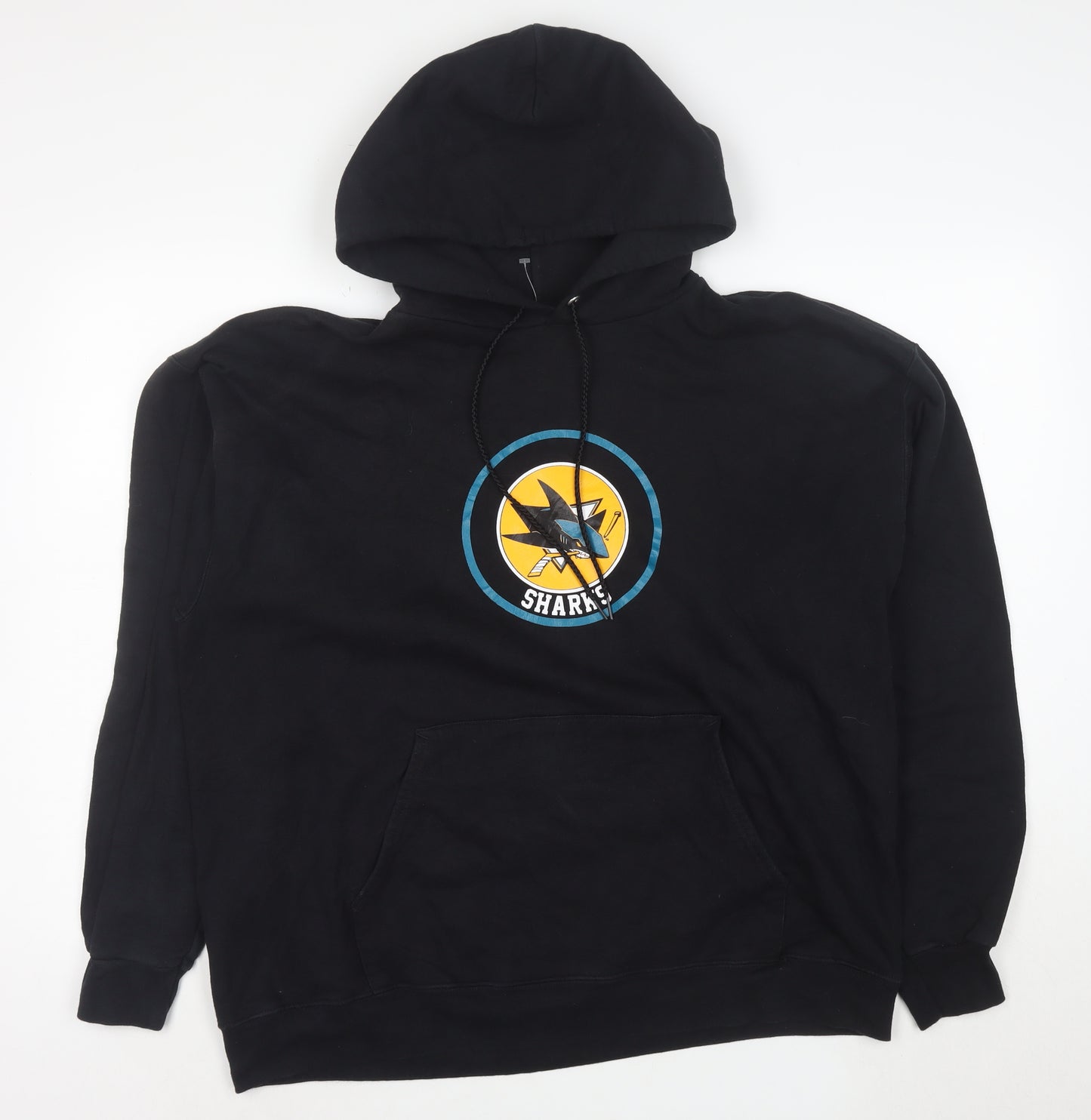Hanes Mens Black Pullover Hoodie L Sports Graphic Sharks Vintage