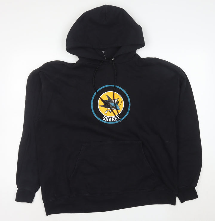 Hanes Mens Black Pullover Hoodie L Sports Graphic Sharks Vintage