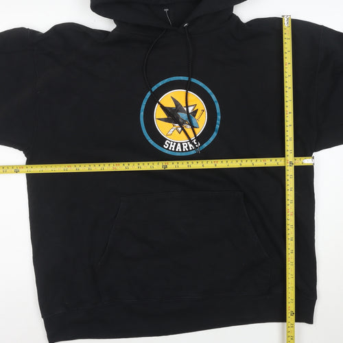 Hanes Mens Black Pullover Hoodie L Sports Graphic Sharks Vintage