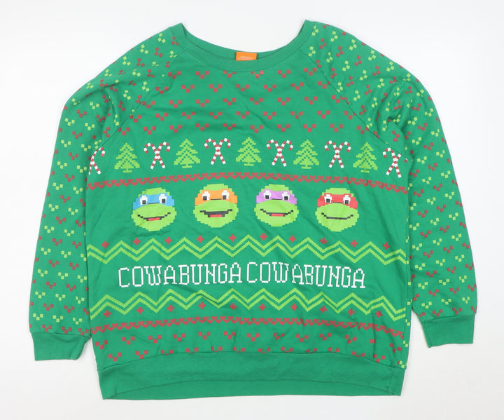 Nickelodeon Boys Green Teenage Mutant Ninja Turtles Christmas Sweatshirt XL 15-17 Years