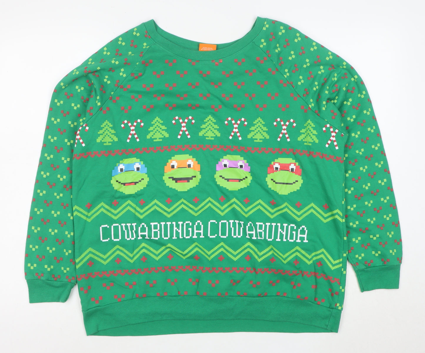 Nickelodeon Boys Green Teenage Mutant Ninja Turtles Christmas Sweatshirt XL 15-17 Years