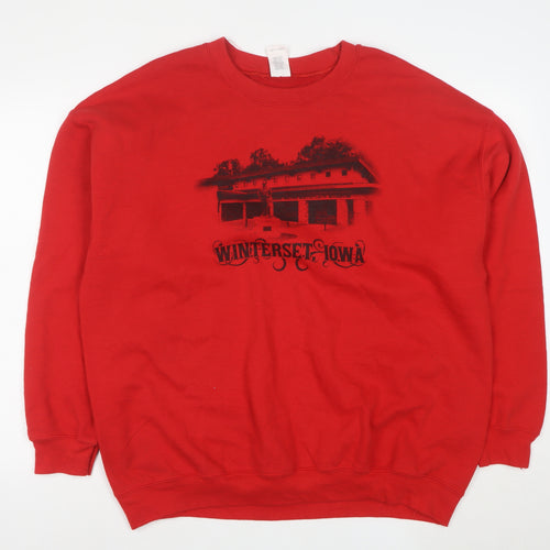 Gildan Men Red XL Heavyweight Winterset Iowa Graphic Sweatshirt