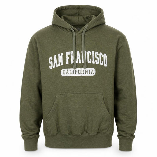 Front view of Smart men’s green san francisco pullover hoodie, size L