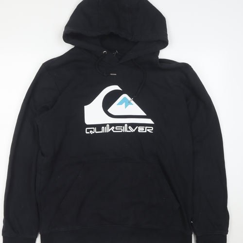 Quiksilver Mens Black M Pullover Hoodie Logo Fleece Sweatshirt