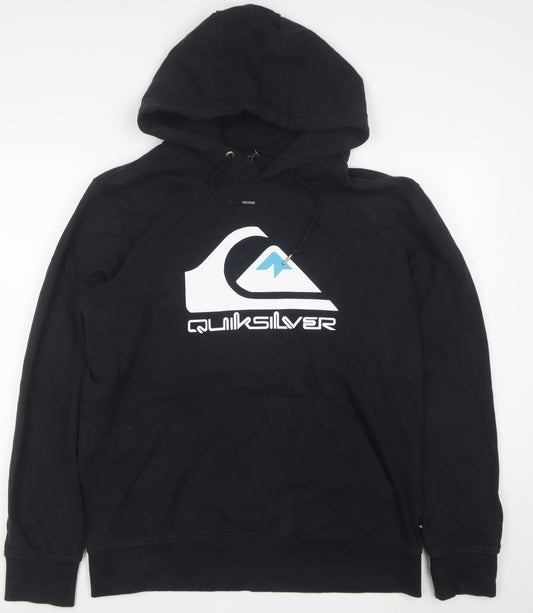 Quiksilver Mens Black M Pullover Hoodie Logo Fleece Sweatshirt