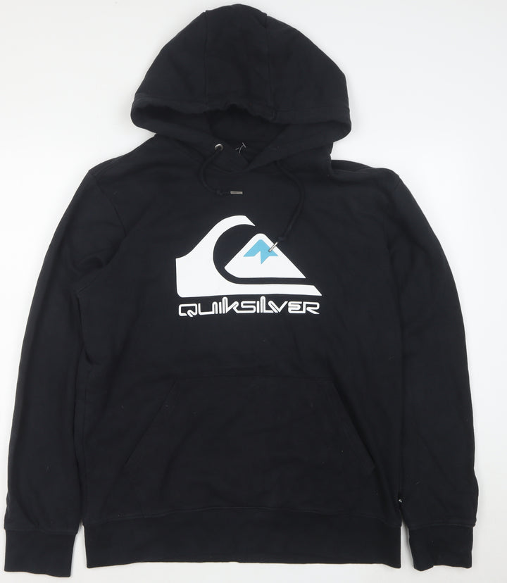 Quiksilver Mens Black M Pullover Hoodie Logo Fleece Sweatshirt